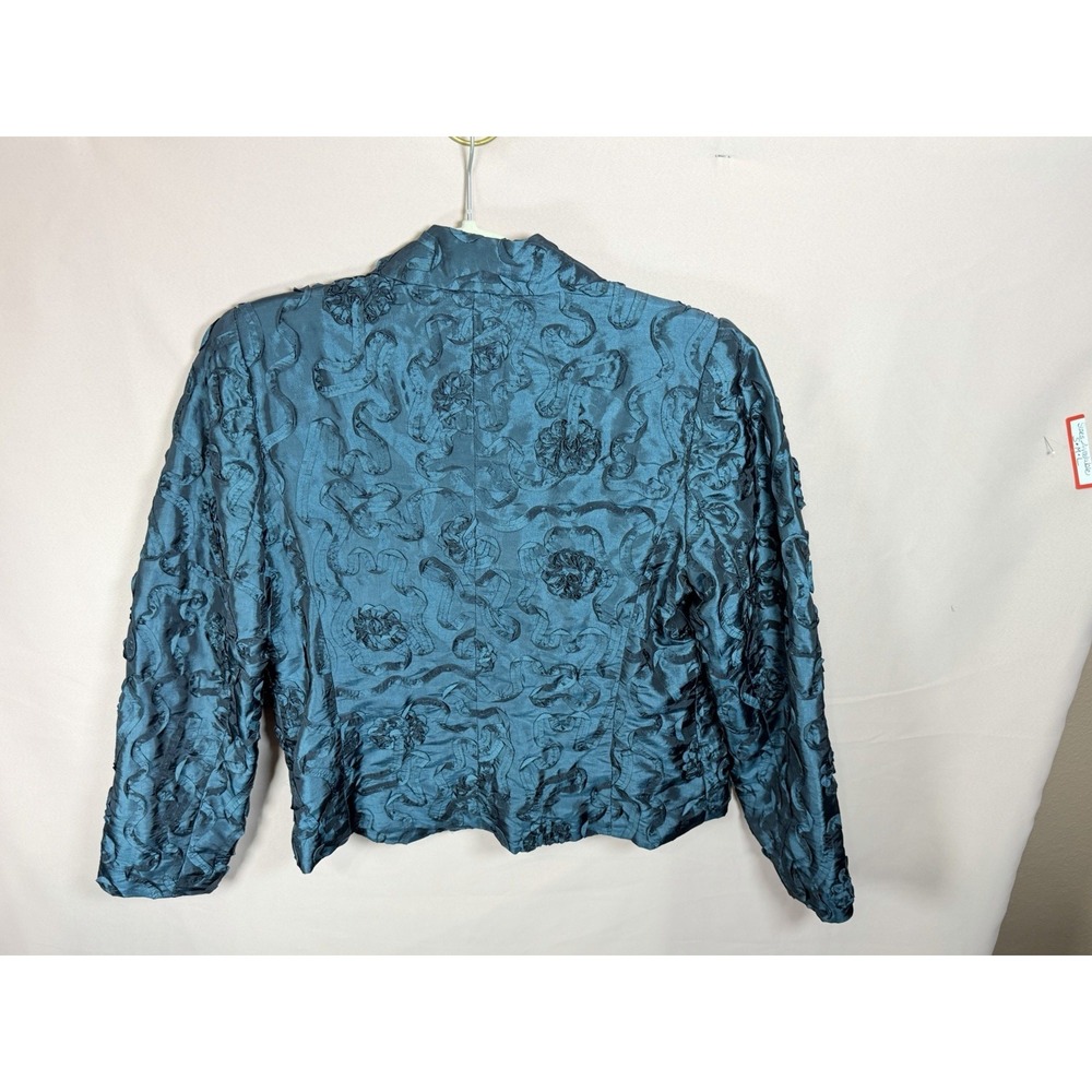 LANA LEE Blazer Jacket Blue on Blue Floral Velour Notched Collar Women Size 12 - Picture 7 of 7